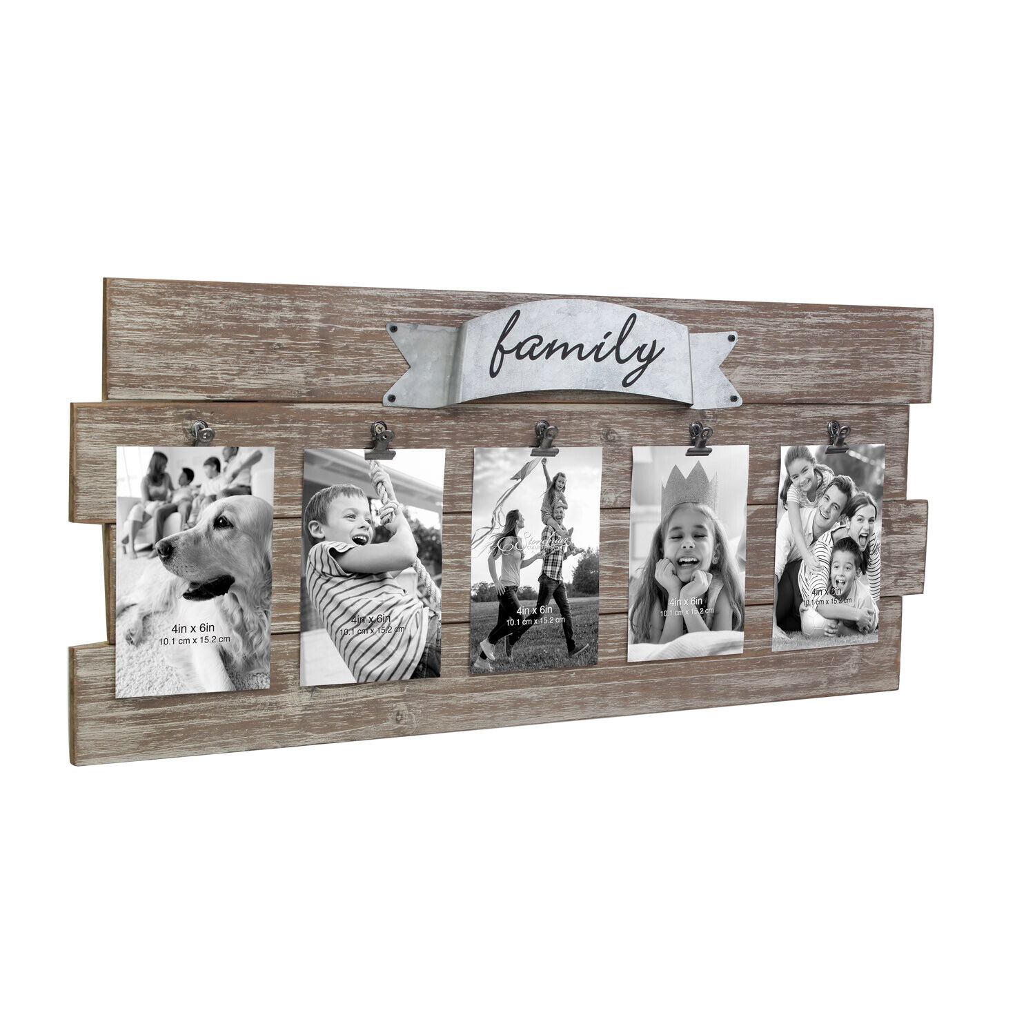 Stonebriar Collection Rustic Wooden Family Collage Photo Frame with Clips 2 Lbs