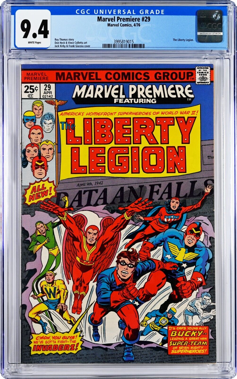 Marvel Premiere #29 CGC 9.4 (Apr 1976, Marvel) Jack Kirby Cover, Liberty Legion