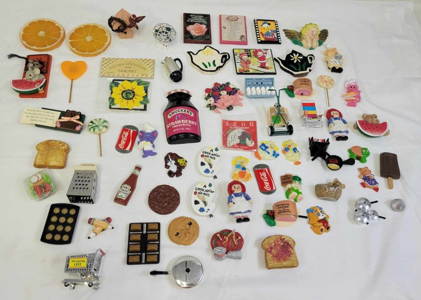 Vintage Kitschy Lot 60 Fridge Magnets Food Dogs Animals Arjon Acme 80's 90's