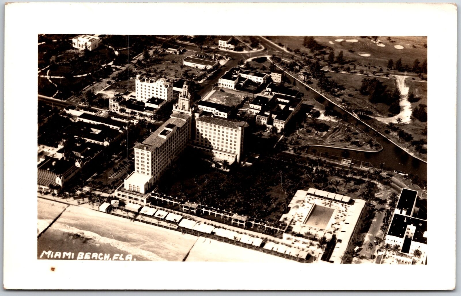 Miami Beach Florida FL Aerial View Buildings Real Photo RPPC Postcard