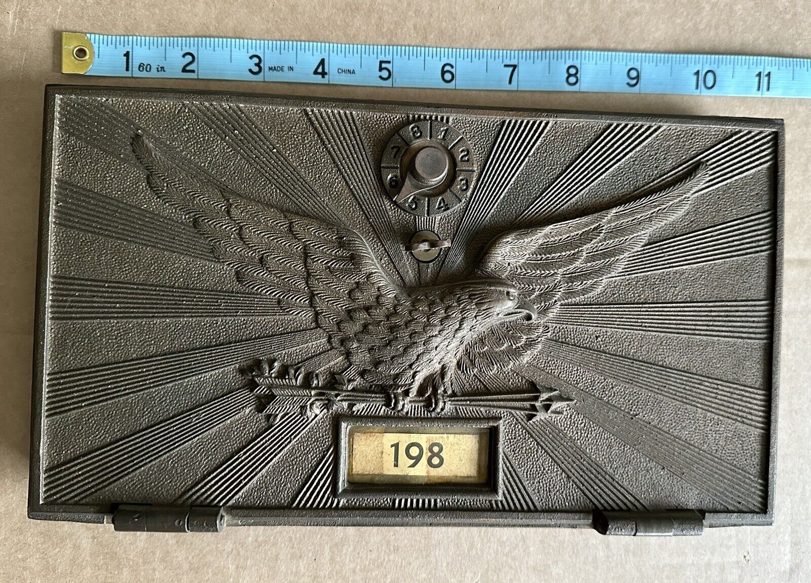 2 Two Antique USPS P O Post Office Box Door Bank Vintage Brass Eagle Rare PO