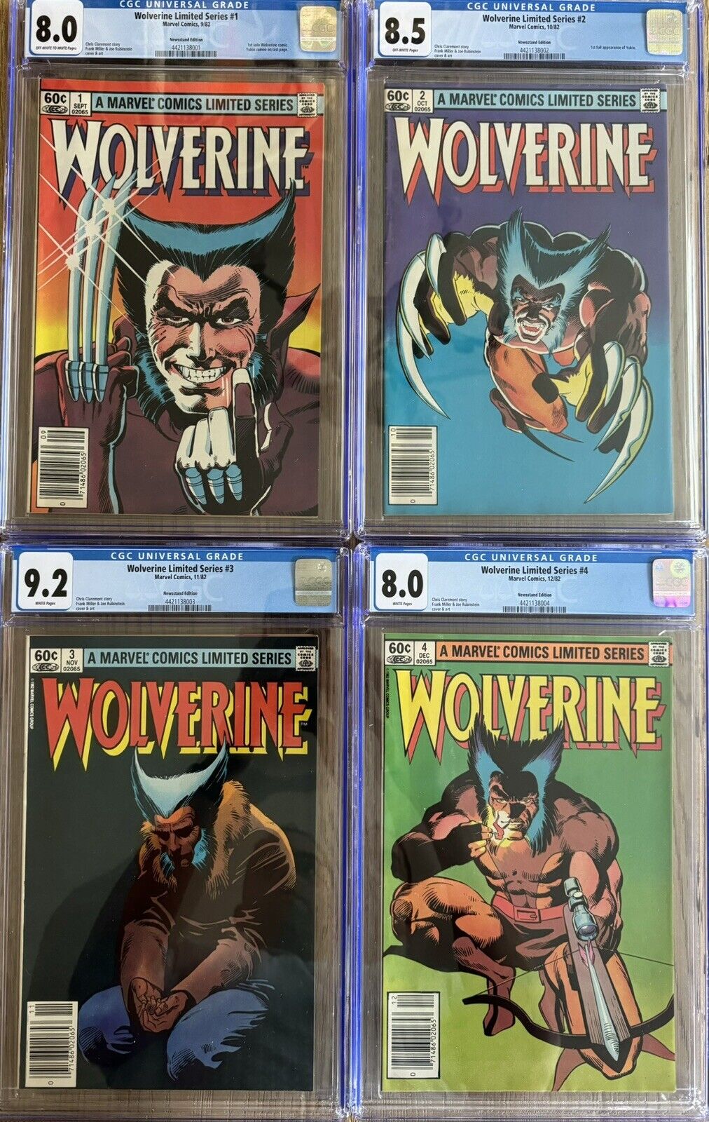 Wolverine Limited Series #1-4 1982 CGC 8.0-9.2 1 2 3 4 NEWSSTAND Editions Miller