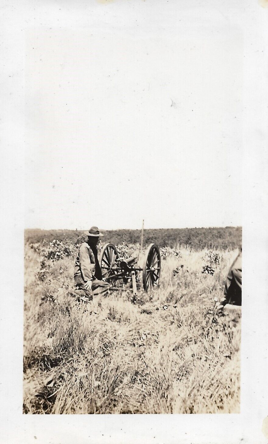 US Soldier Photograph Artillery Cannon Post WWI US Vintage Military 3 x 4 7/8