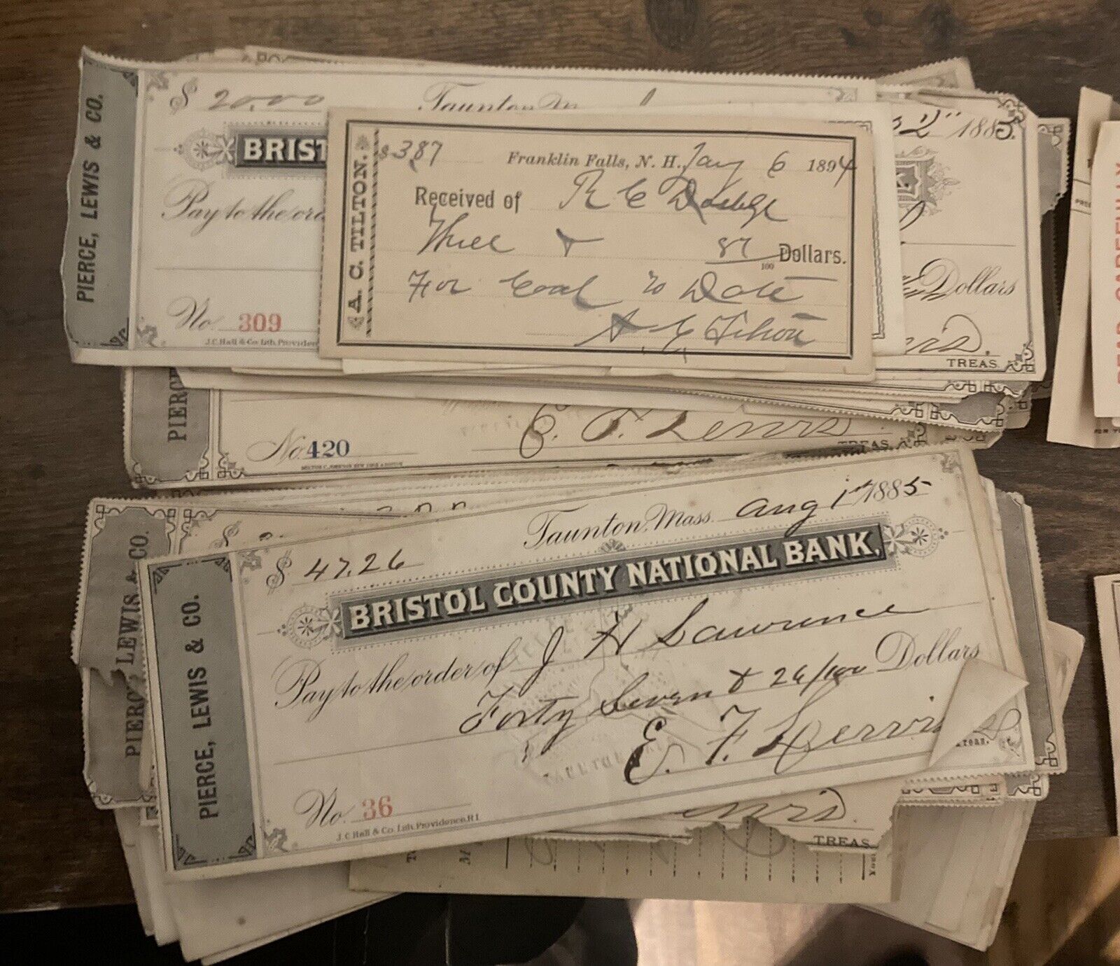 lot of 5 x 1800’s antique/vintage checks/receipt
