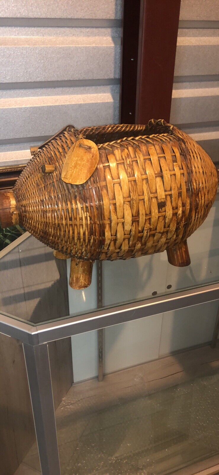 Handwoven Bamboo And Wicker  Pig 20th Century
