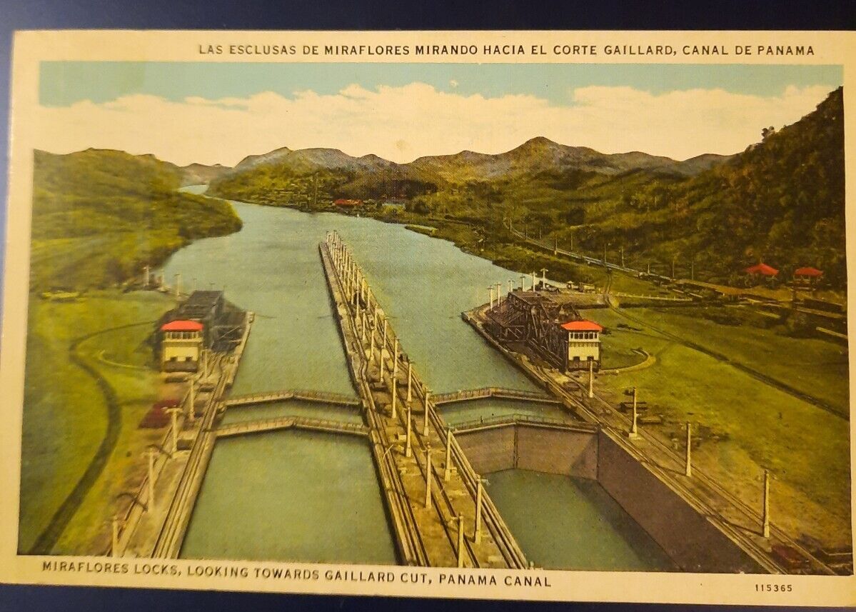 1938 VINTAGE PANAMA CANAL Miraflores Locks, looking towards Gaillard