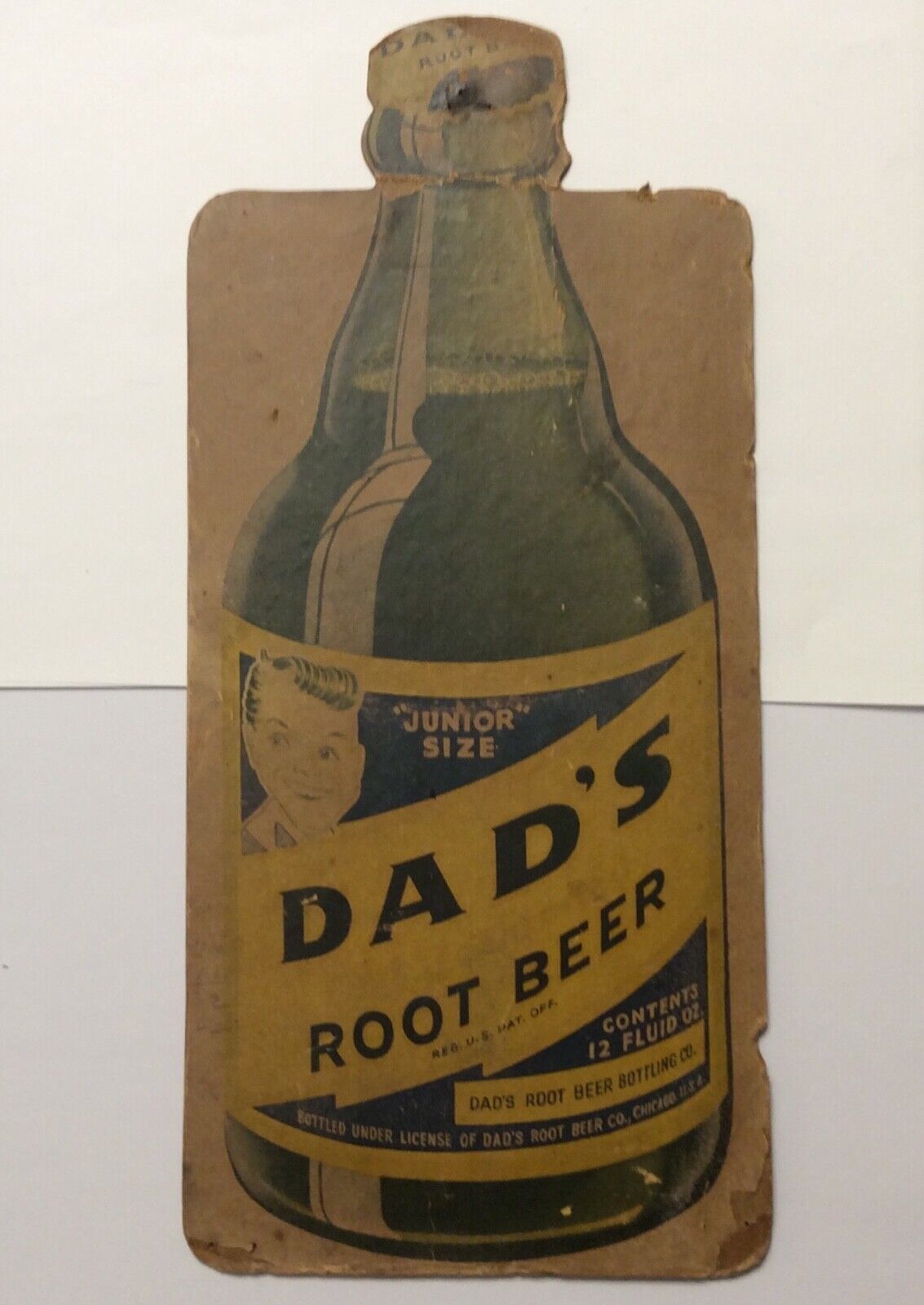 RARE 1940s/50s DADS ROOT BEER CARDBOARD SIGN STAND ADVERTISING 14.5”x6.5