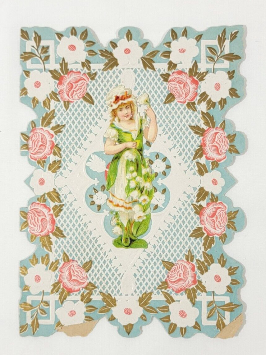 Antique Victorian Die Cut Paper Lace Valentine Card Embossed *8