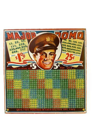 Vtg 1940s Trade Simulator Punch Board Game Rare Major Domo Military Advertising