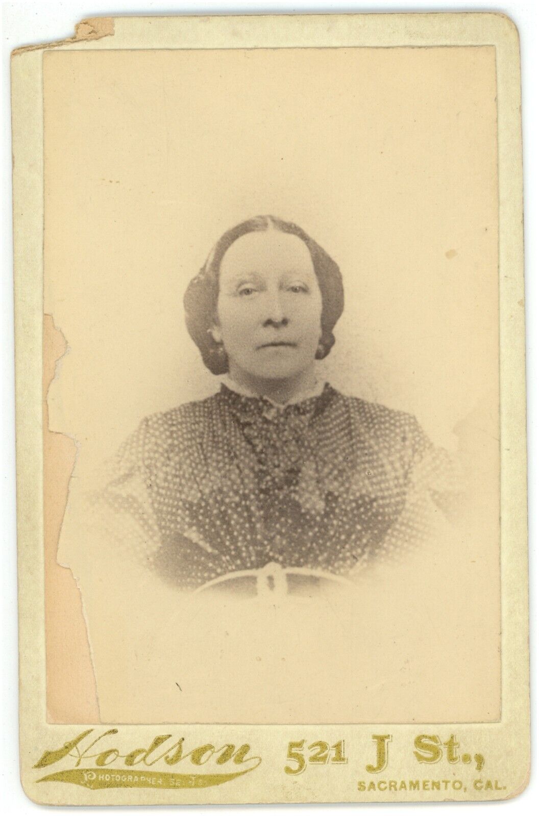 Antique c1880s Cabinet Card Hodson Lovely Older Woman in Dress Sacramento, CA
