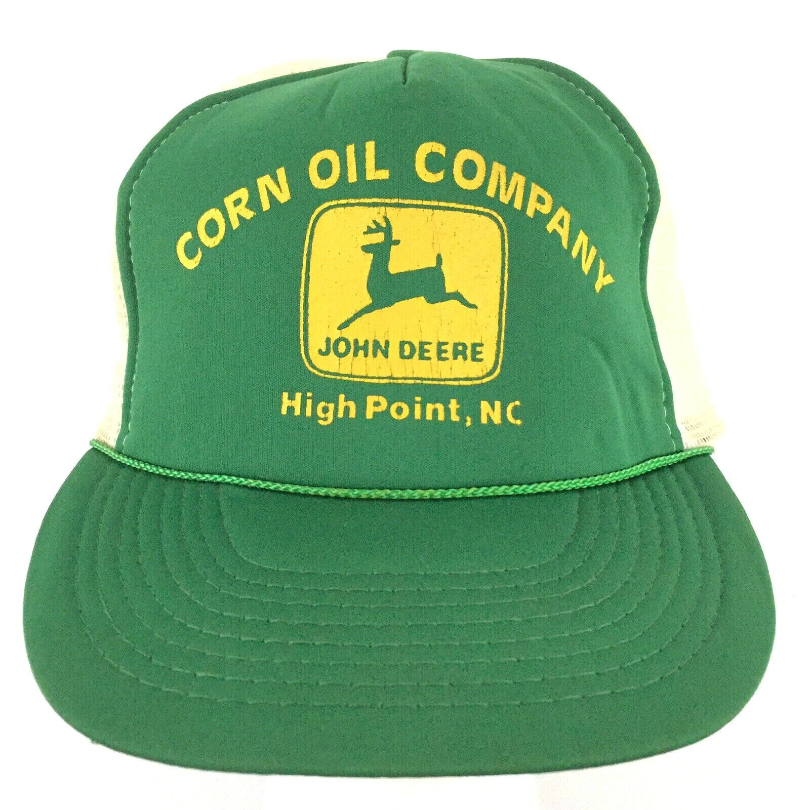 Vtg John Deere Corn Oil Company Cap Logo Mesh Foam Snapback Trucker Baseball Hat