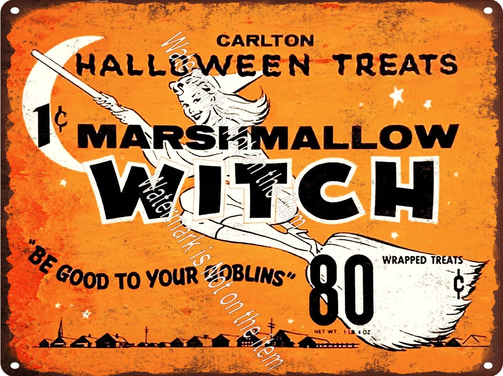 Vintage Style Witch Marshmallow Halloween Candy Sexy Girl Metal Sign 9x12\