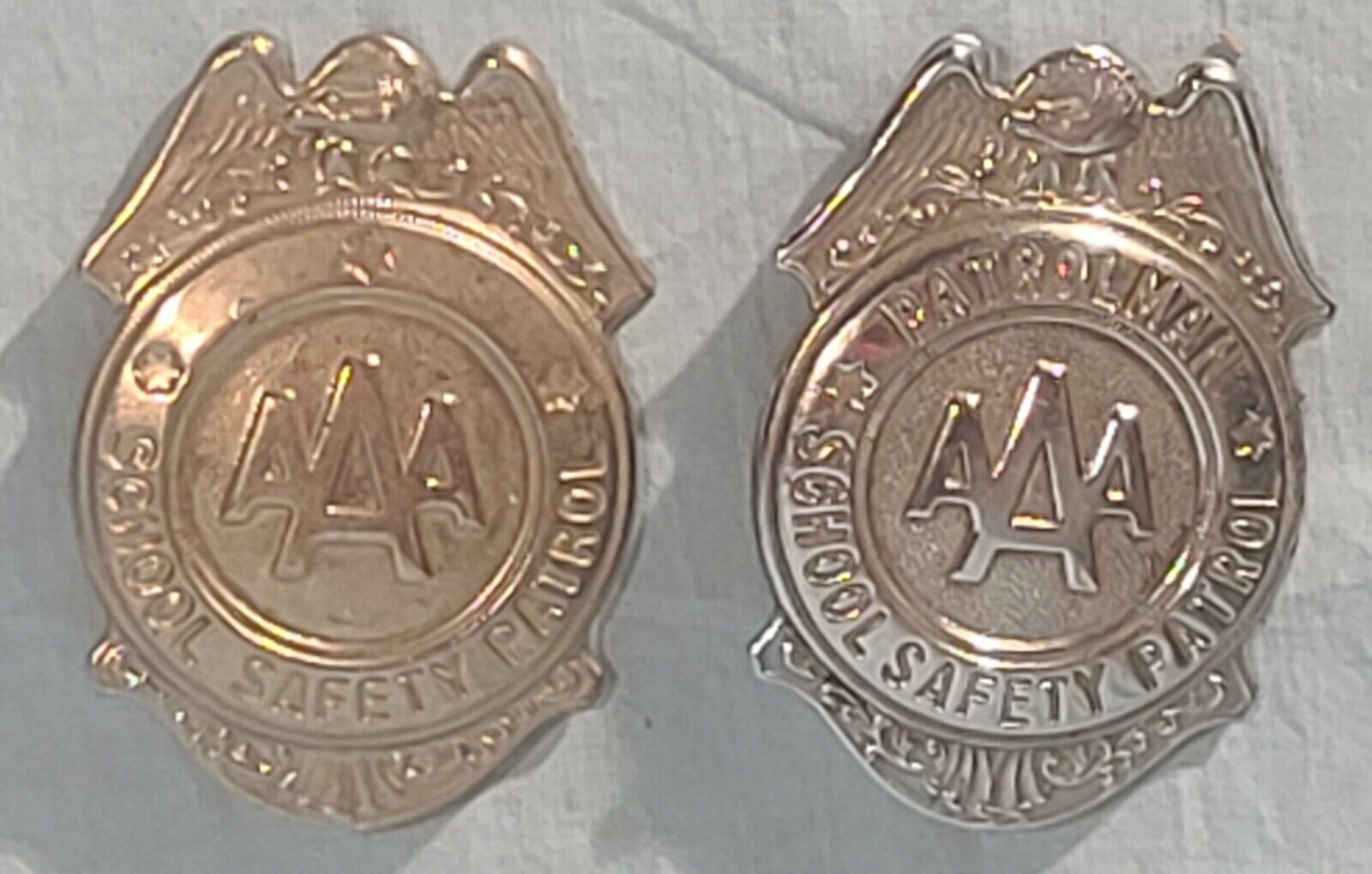 2 Vintage  AAA  School Safety Patrol Metal Badges or Pins