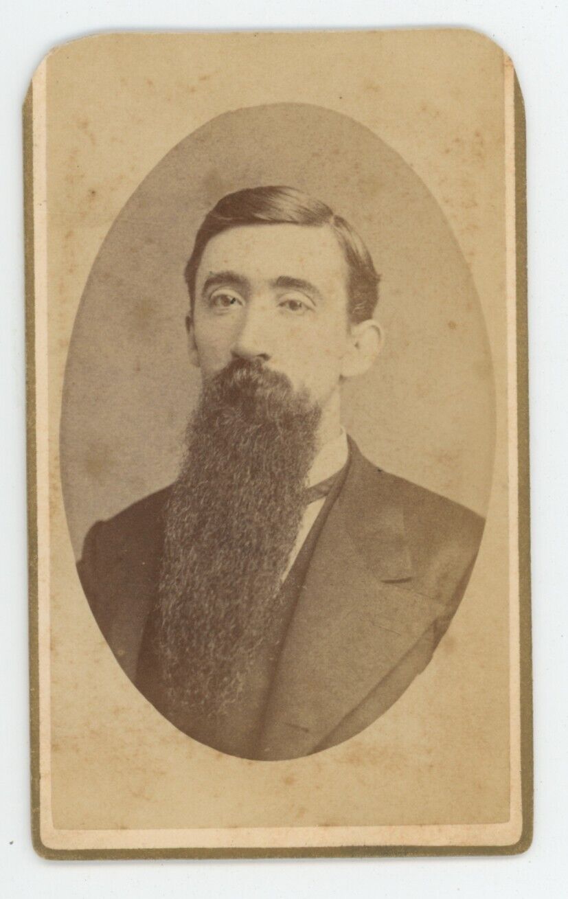 Antique CDV Circa 1870s Handsome Man With Amazing Long Beard Hunt Raleigh, NC