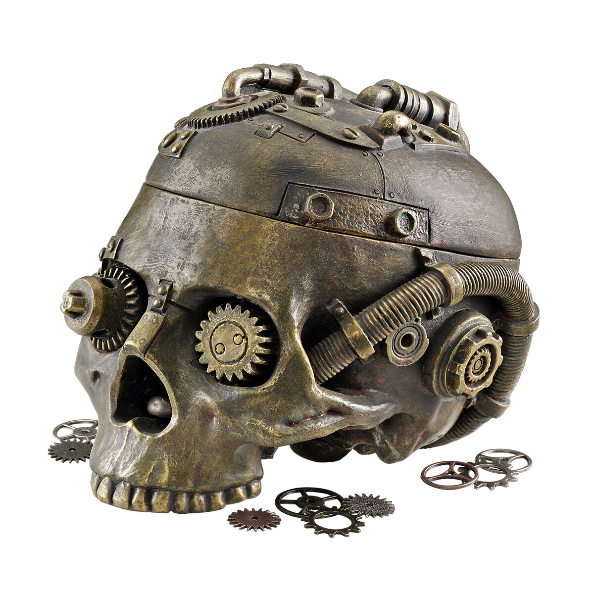 Steampunk Cogs & Gears Industrial Age Victorian Skull Vessel Treasure Container