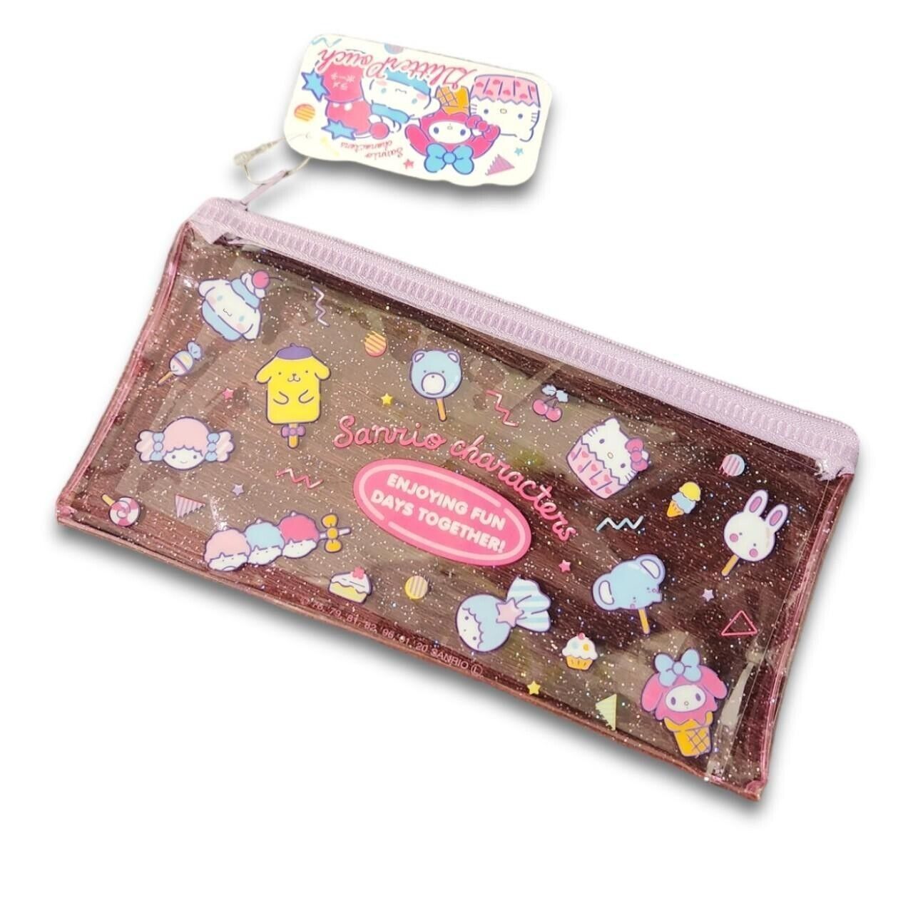 NEW 💕 Sanrio Characters Glitter ✨ Pink Clear Pouch Pencil Case Bag Hello Kitty