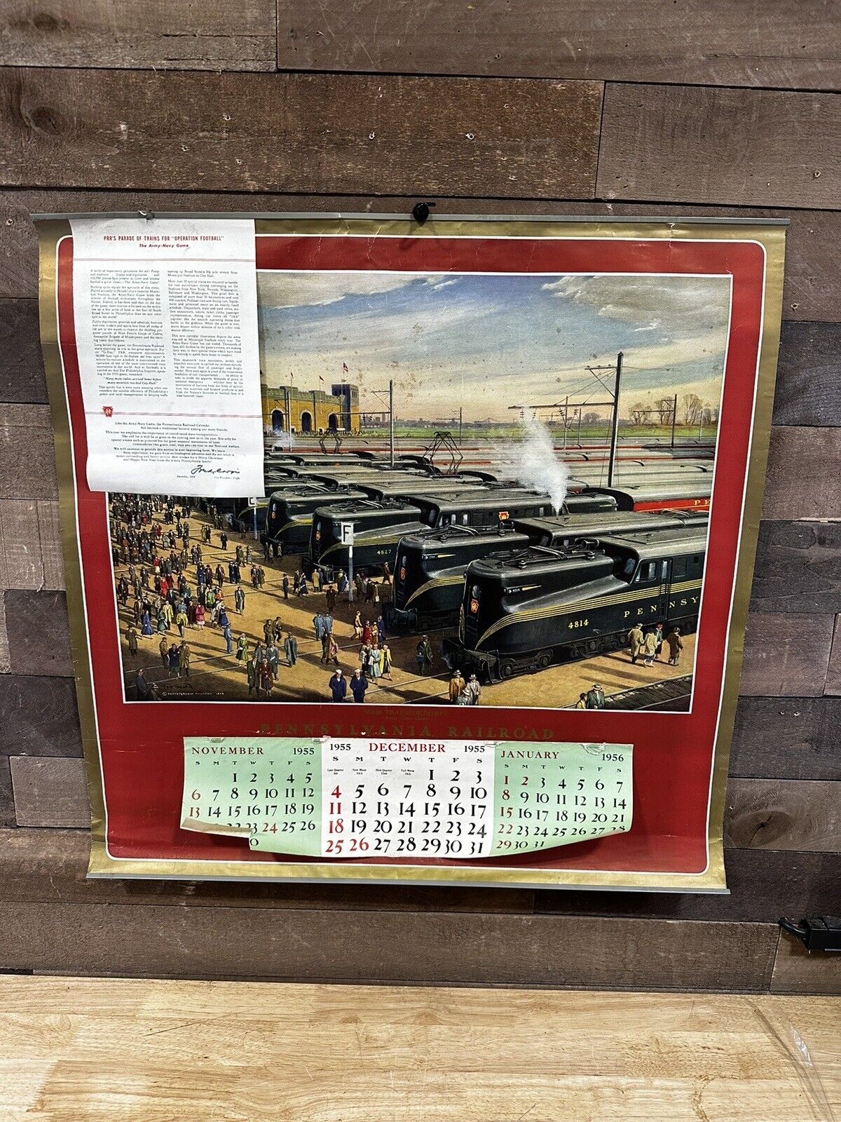 Vintage 1956 Pennsylvania Railroads Calendar “Mass Transportation” Army Navy