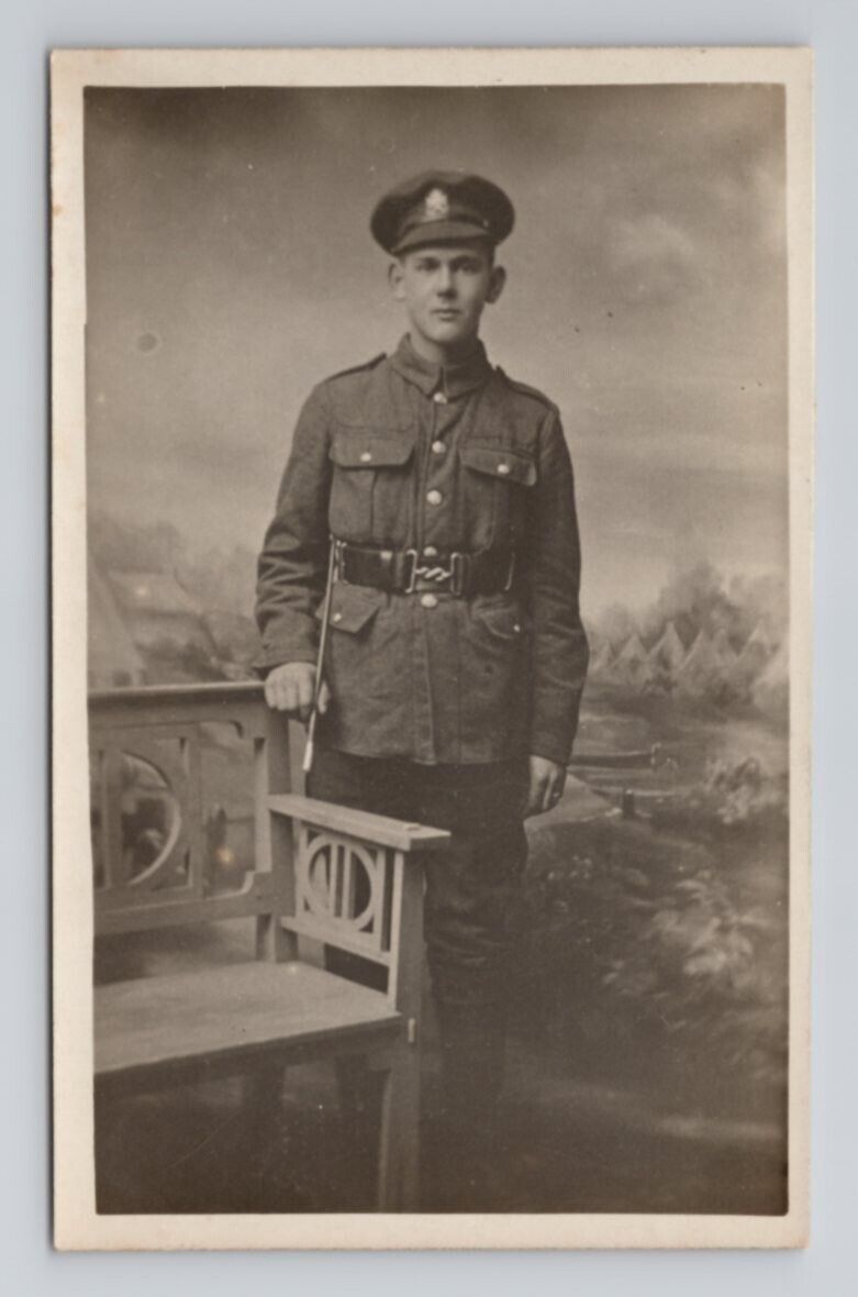 MILITARY RPPC Soldier British WWI Era Photo Postcard 6B