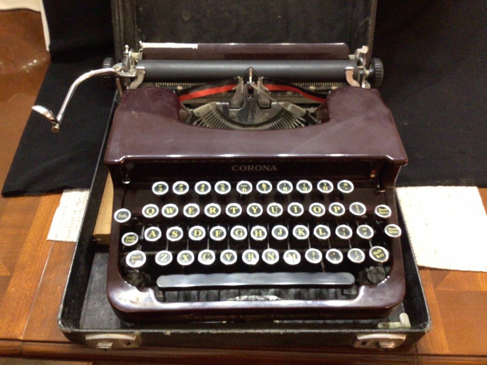 Vintage L.. C. Smith & Corona 1935 Sterling Maroon Manuel Typewriter W/Case