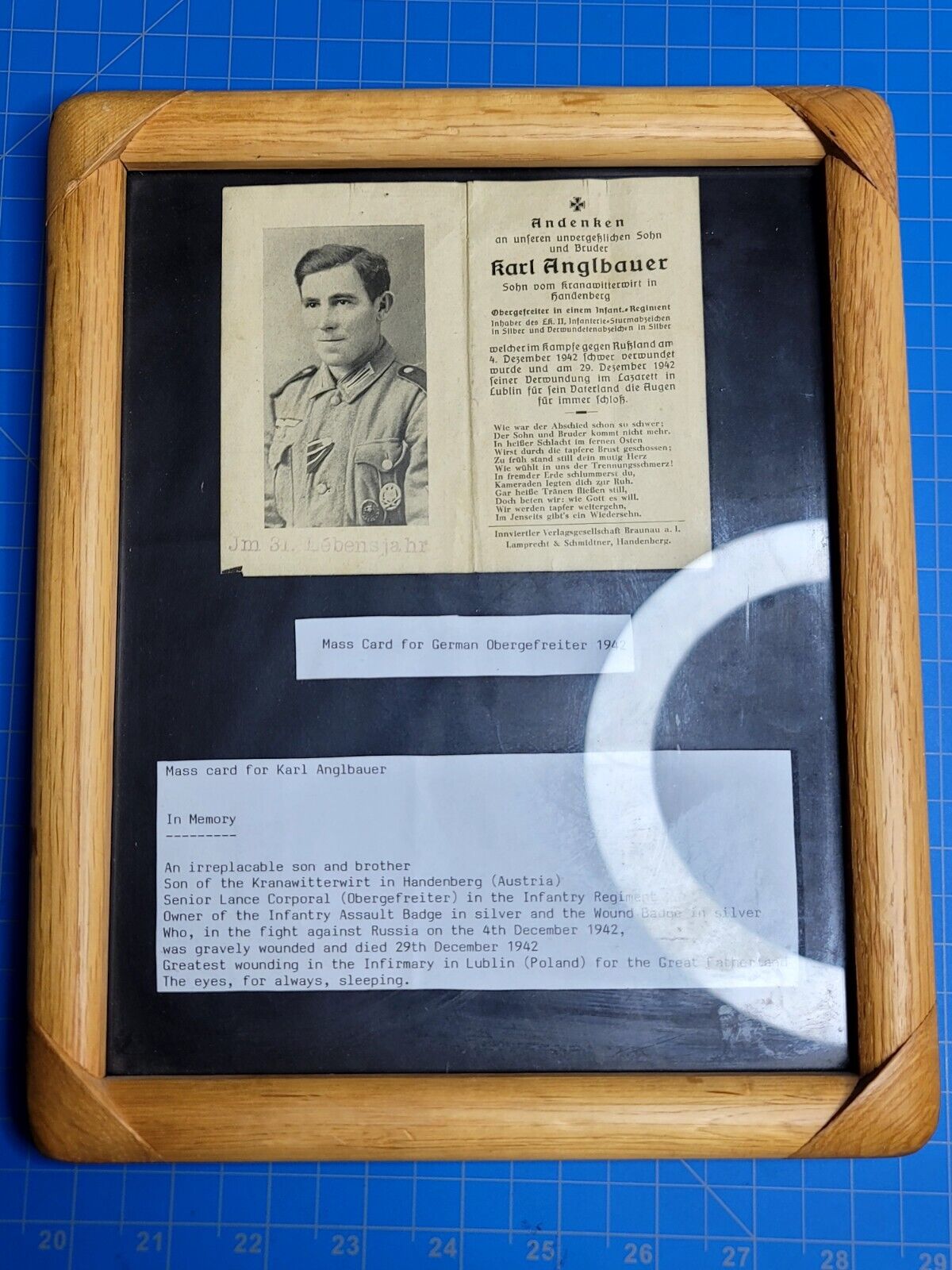 1942 Framed Mass Card For German Soldier, Ww2