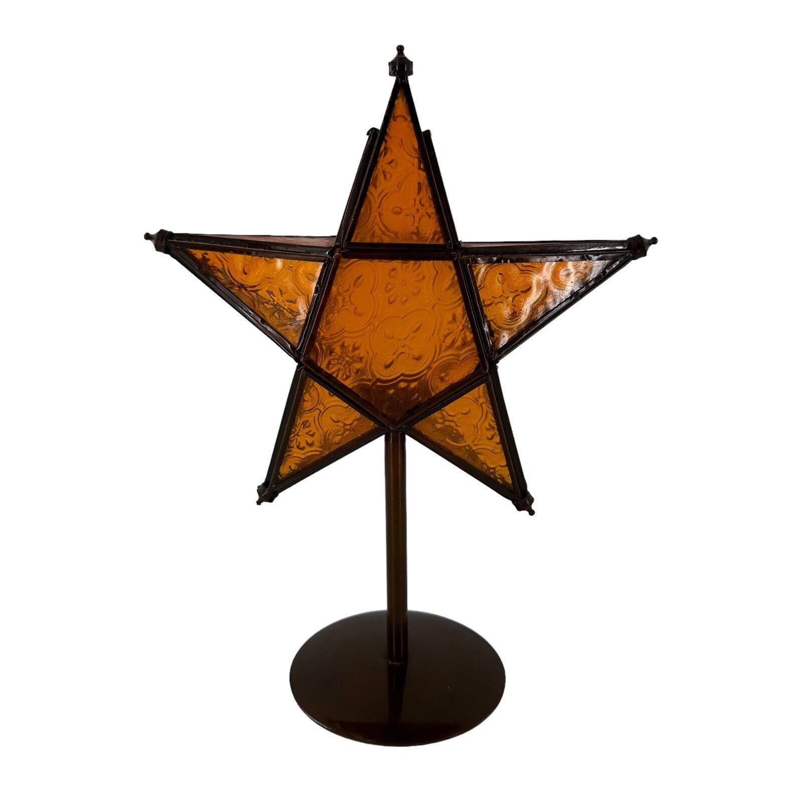 Vintage Art Deco Tealight MORAVIAN STAR HOLDER Stained AMBER Glass Christmas MCM