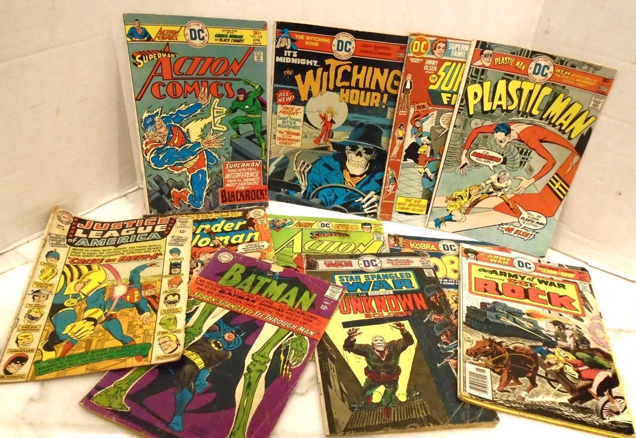 Vintage DC comics, lot of 12, Superman, Plastic Man, Batman 60\'s, 70\'s