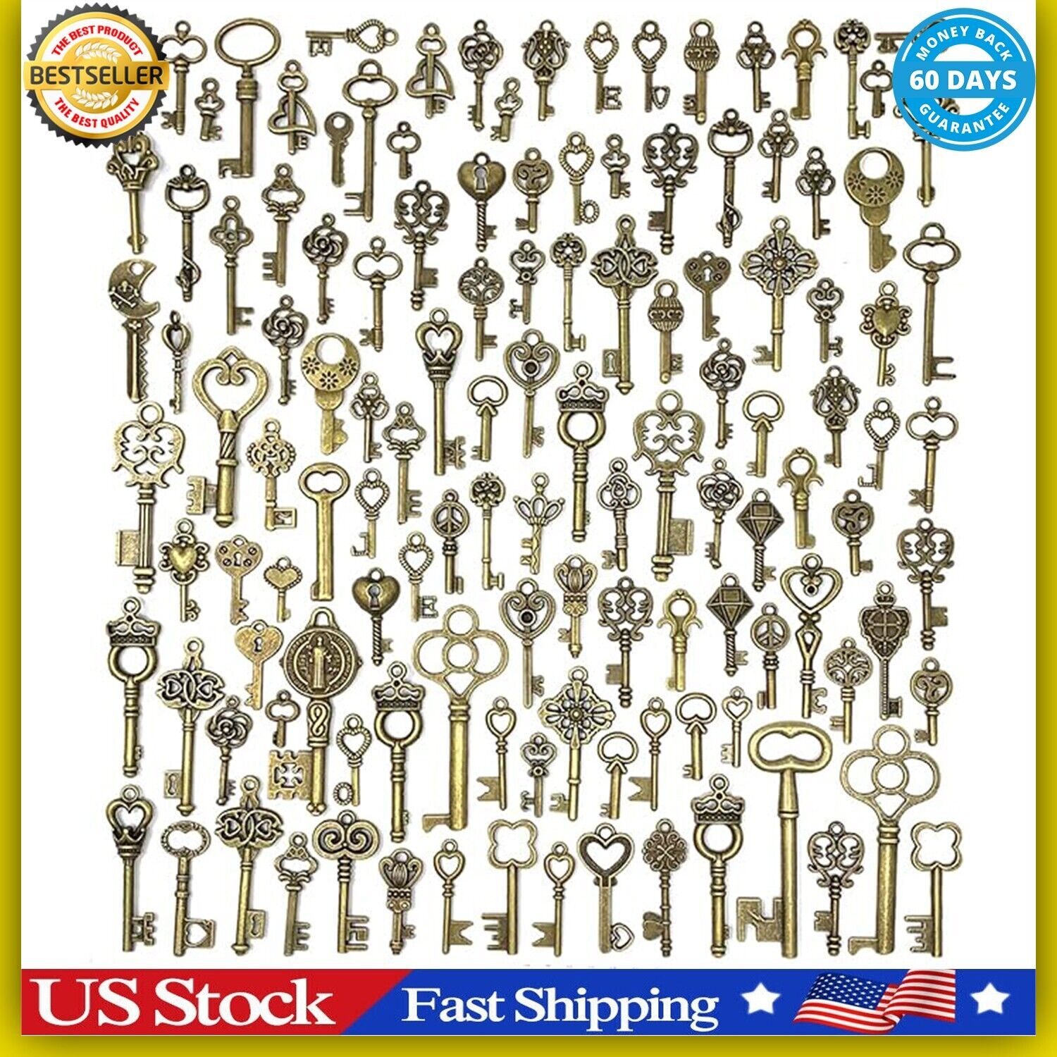 Lot Of 125 Vintage Style Antique Skeleton Furniture Cabinet Old Lock Keys Jewelr
