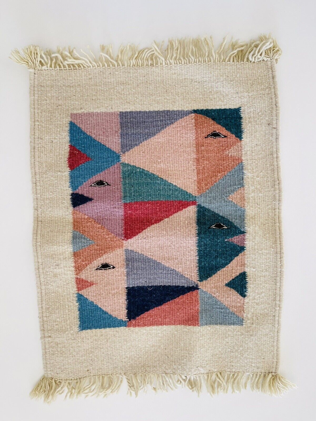 Vtg.Mid Century Modern Abstract Fish Woven Tapestry  Evelyn Ackerman Era 15”x21”
