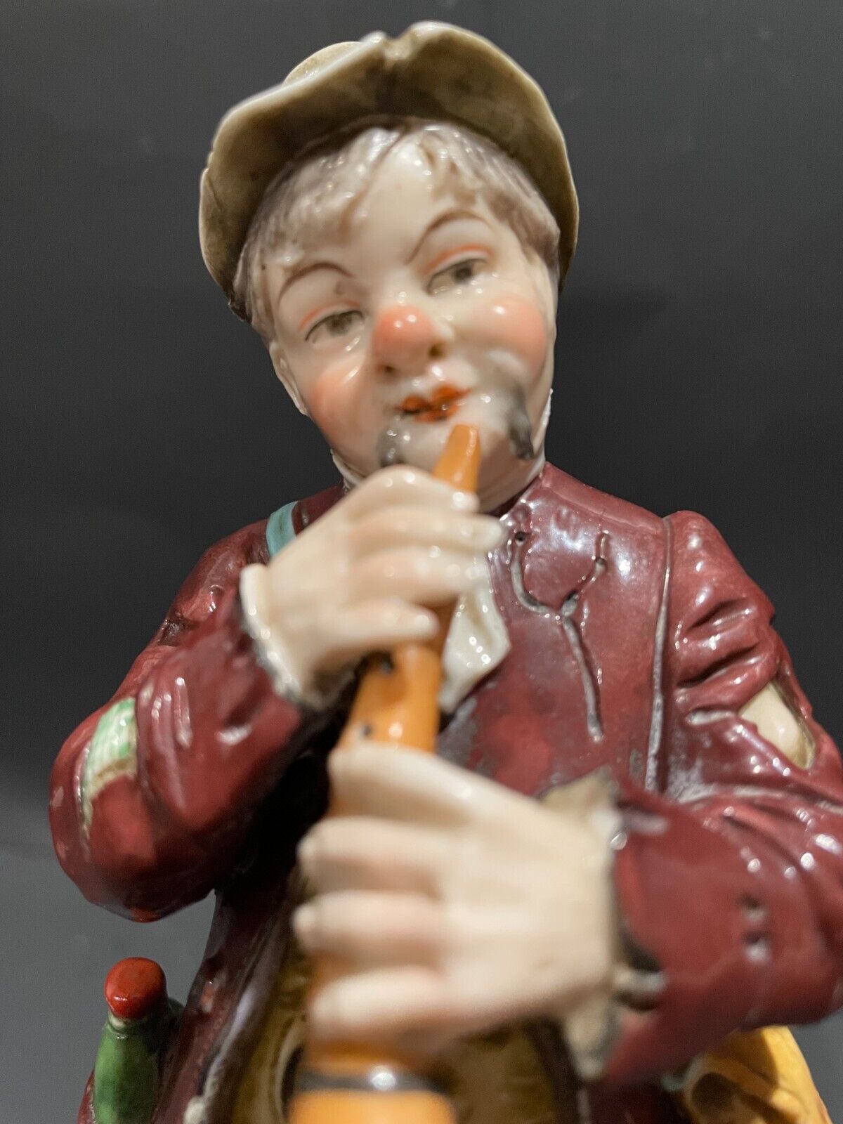 Absolutely delightful, antique, Ludwigsburg Porcelain Figurine Hobo w/ Clarinet