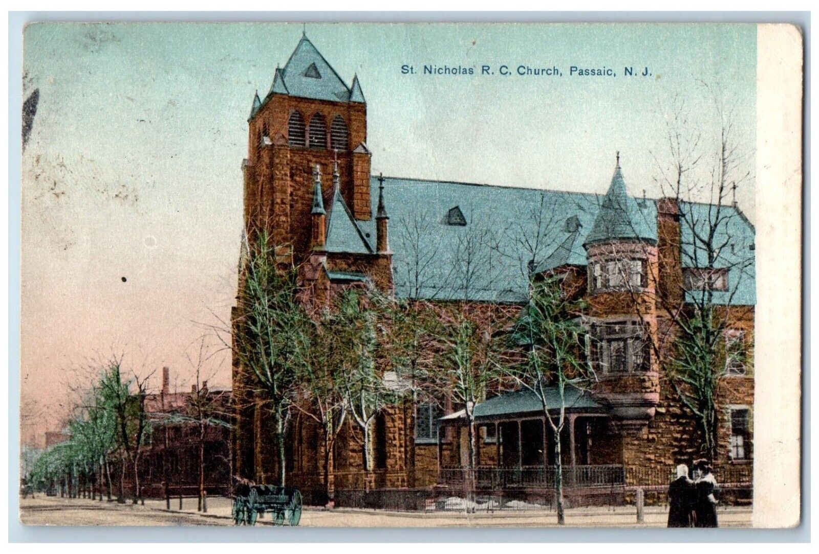 Passaic New Jersey Postcard St. Nicholas R.C. Church Exterior View 1911 Vintage