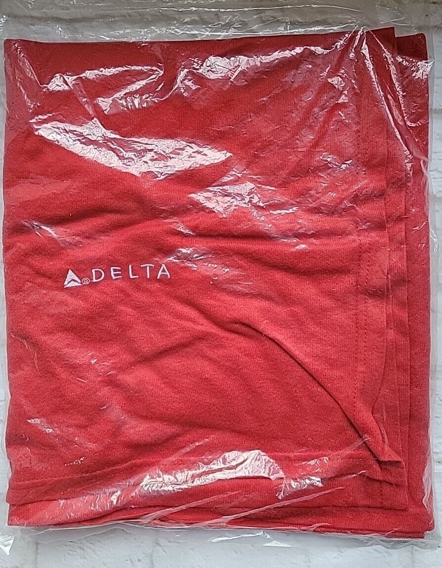 VTG Delta Air Lines *READ* Embroidered Logo Red Fleece Travel Blanket 60”x 42”