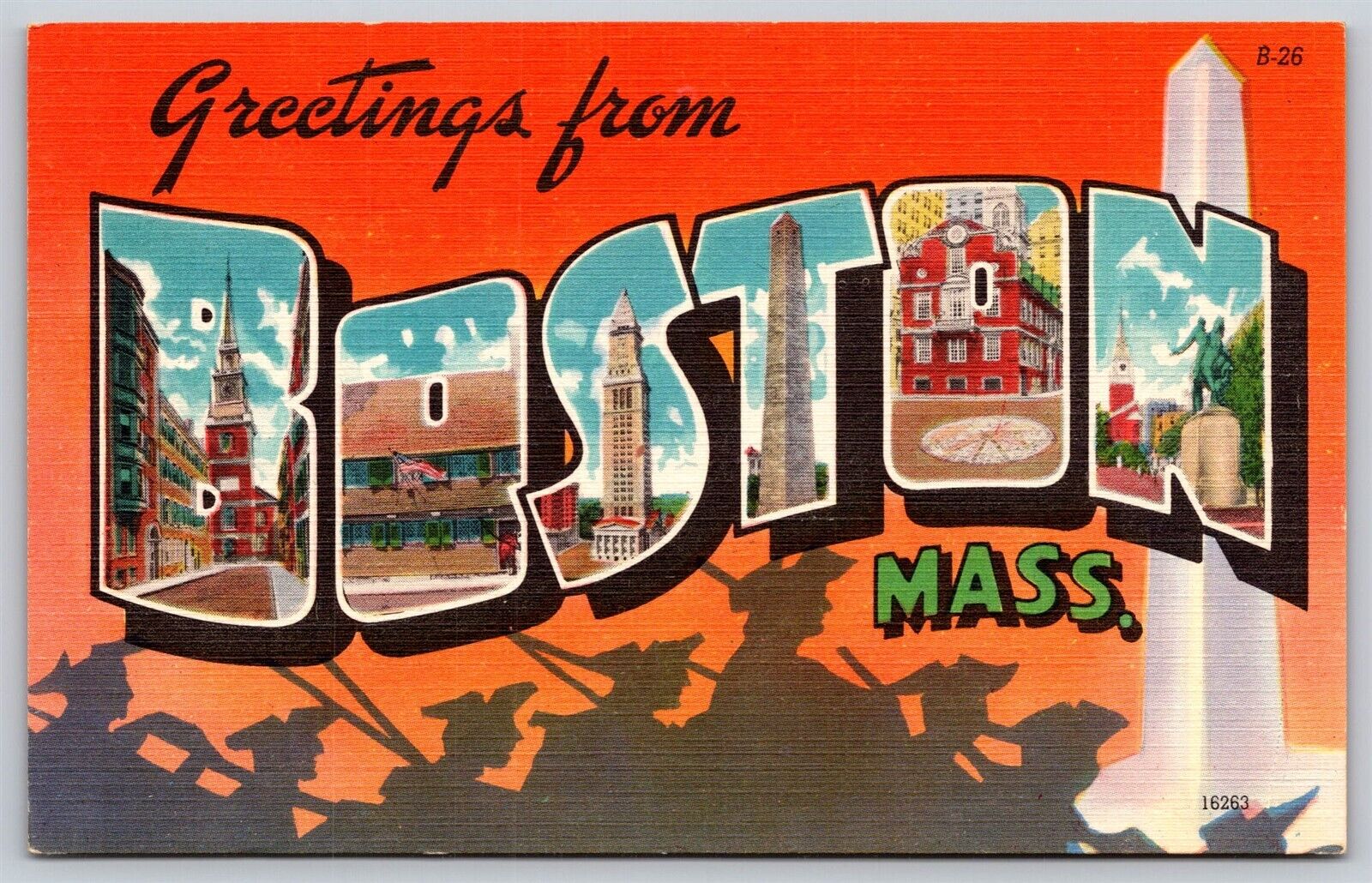 Postcard Greetings from Boston Mass large letter linen O123