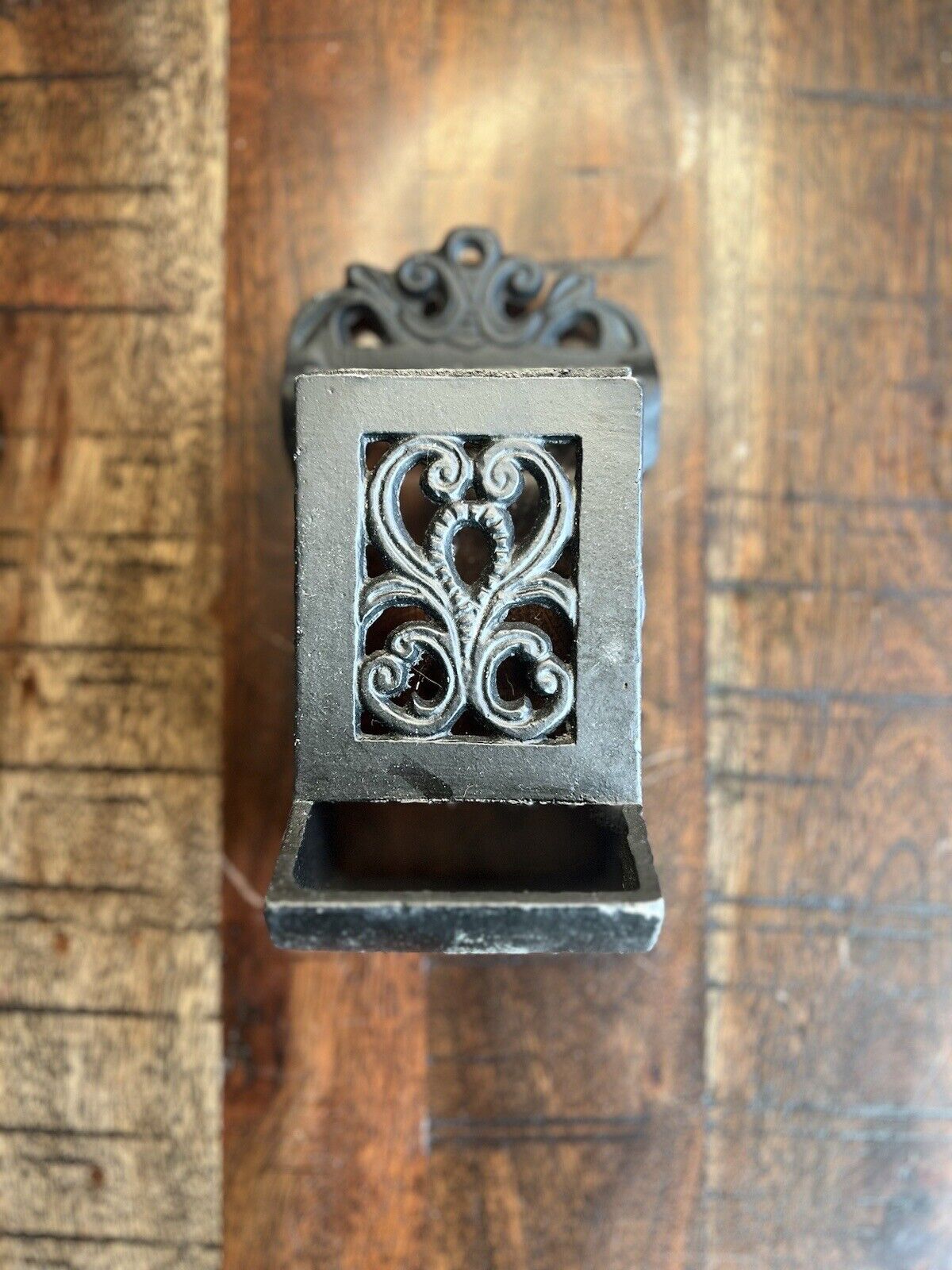 Vintage Antique Cast Iron Fireplace Matchstick Box Holder