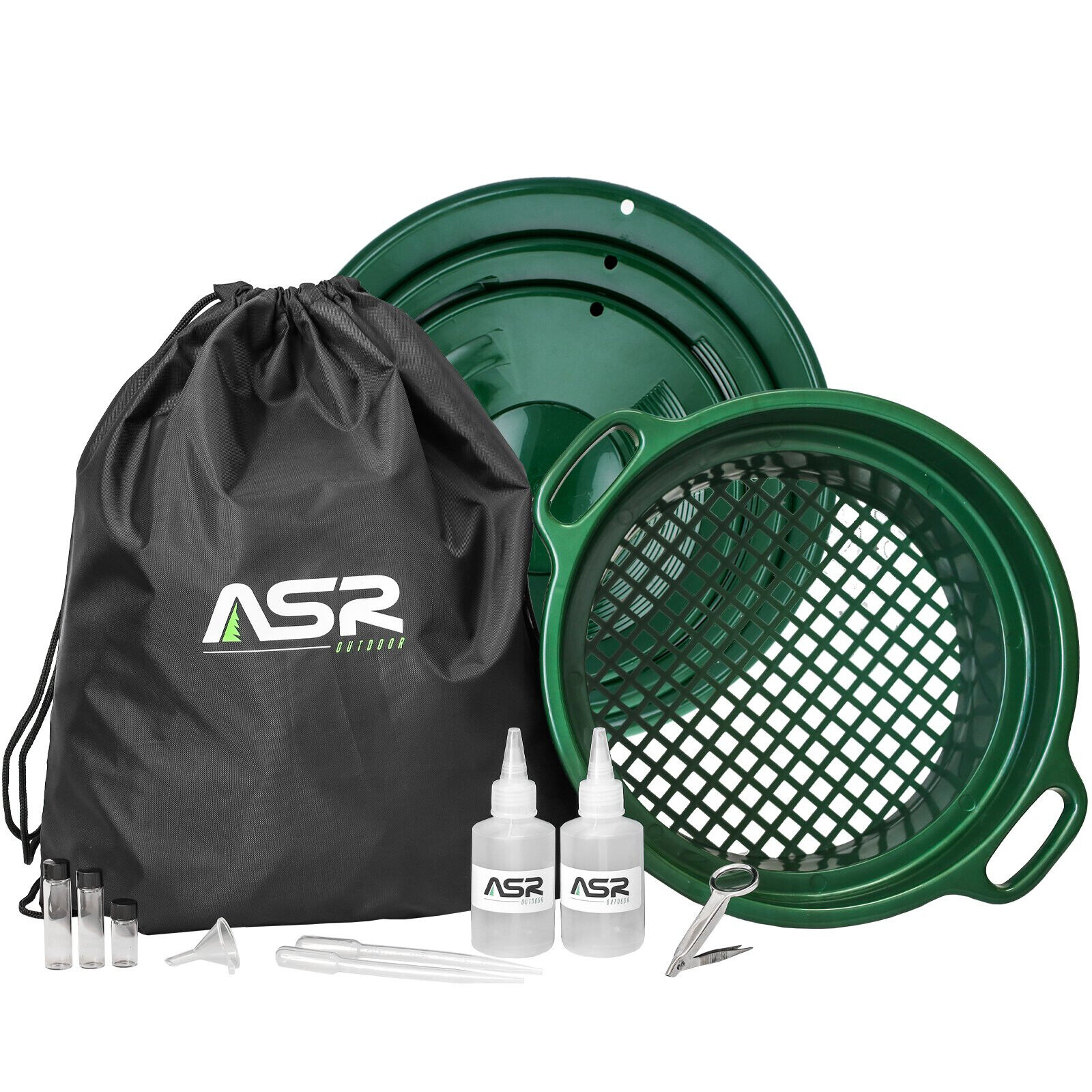 ASR Outdoor 14pc Gold Panning Kit Stackable 1/2 Inch Sifter Backpack Prospecting