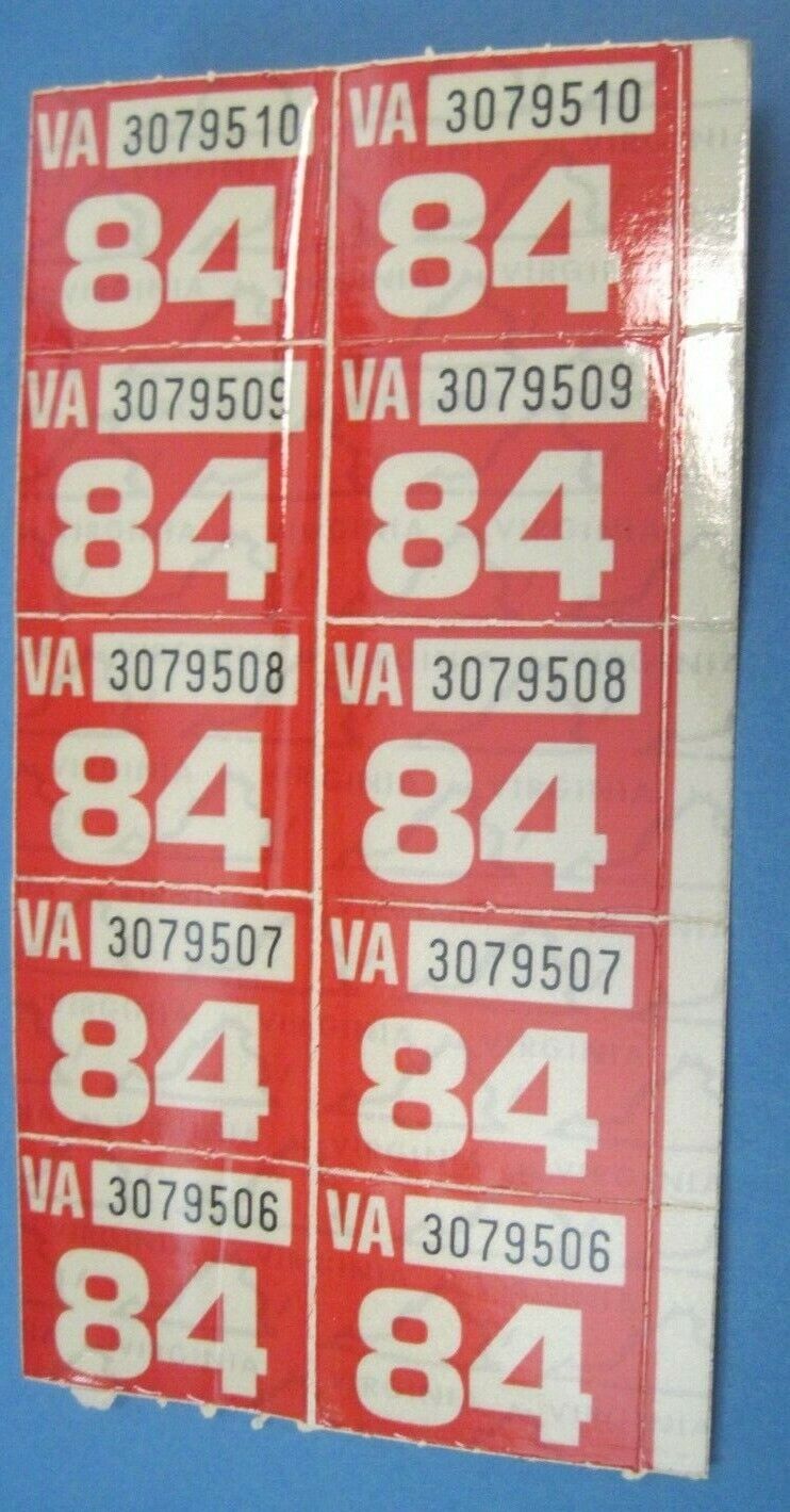 matched pair 1984 Virginia license plate date stickers never used