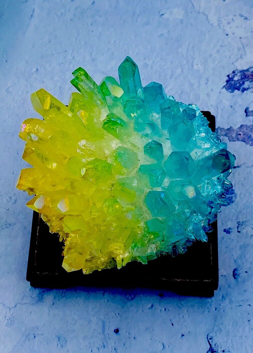 Blue/Yellow Aura Colored Phantom Quartz Crystal Cluster 1/2 Pound 🔥💥🔮