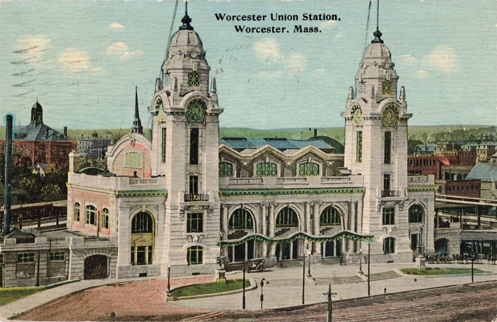 Worcester Union Station Train RR Depot MA Postcard B46