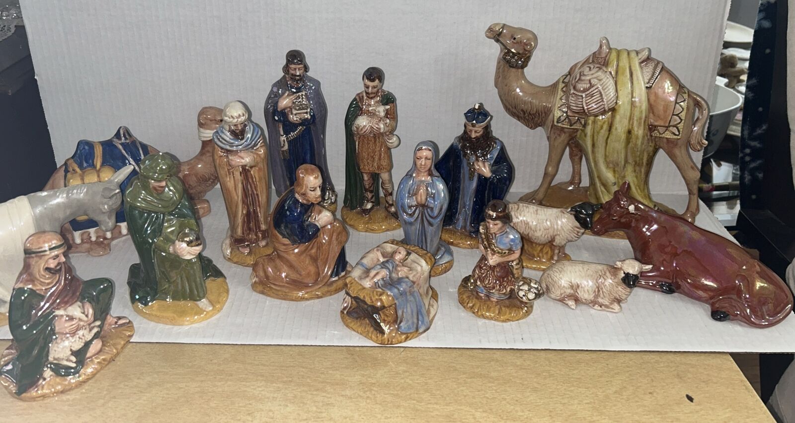 Vintage Nativity Set Hand Painted Ceramic 16 Piece Christmas Figurine Set