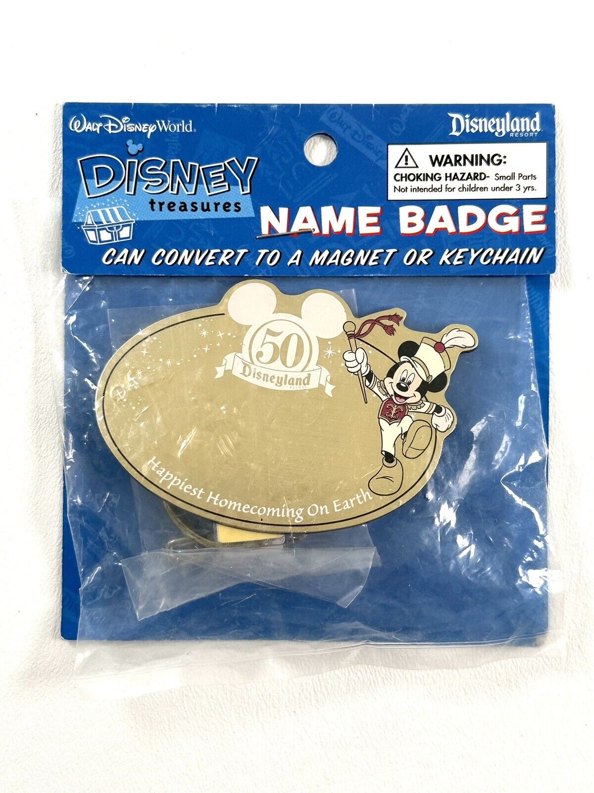 Disneyland Walt Disney Treasure World Name Badge Keychain 50th Anniversary NEW