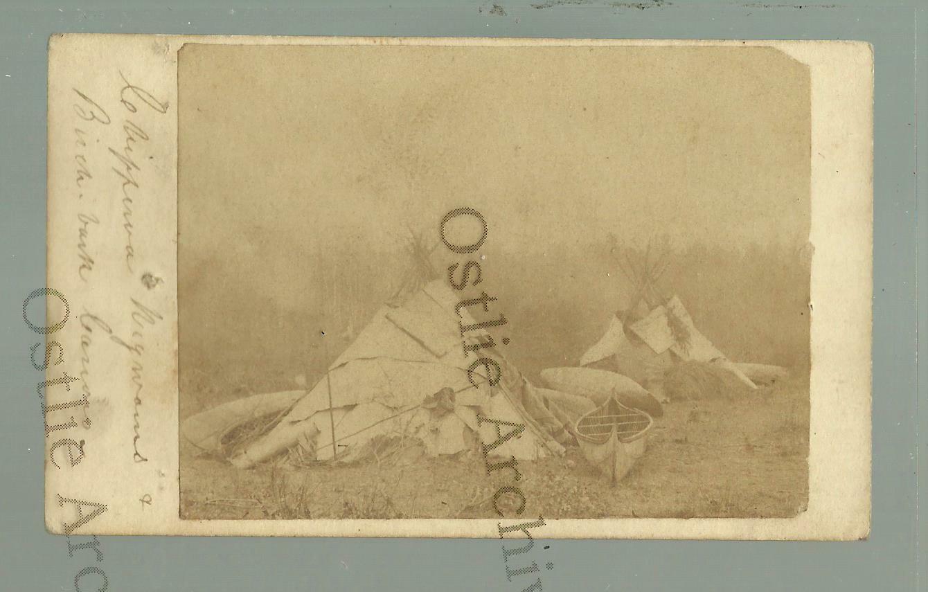 Minnesota CDV c1862 CHIPPEWA INDIAN CAMP Tepee BIRCH BARK CANOE Ojibway UPTON