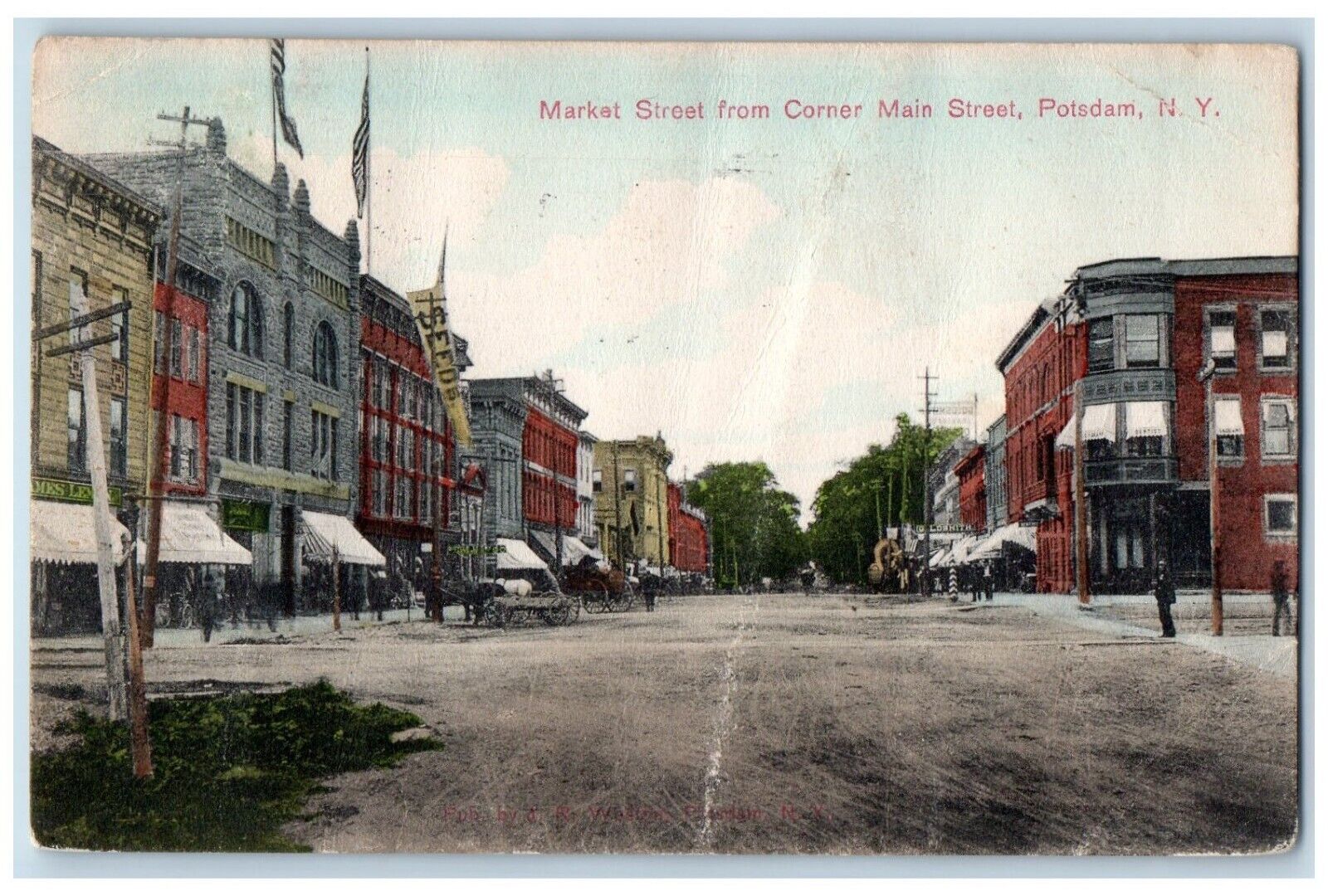 1908 Market Street from Corner Main Street Potsdam New York NY Antique Postcard