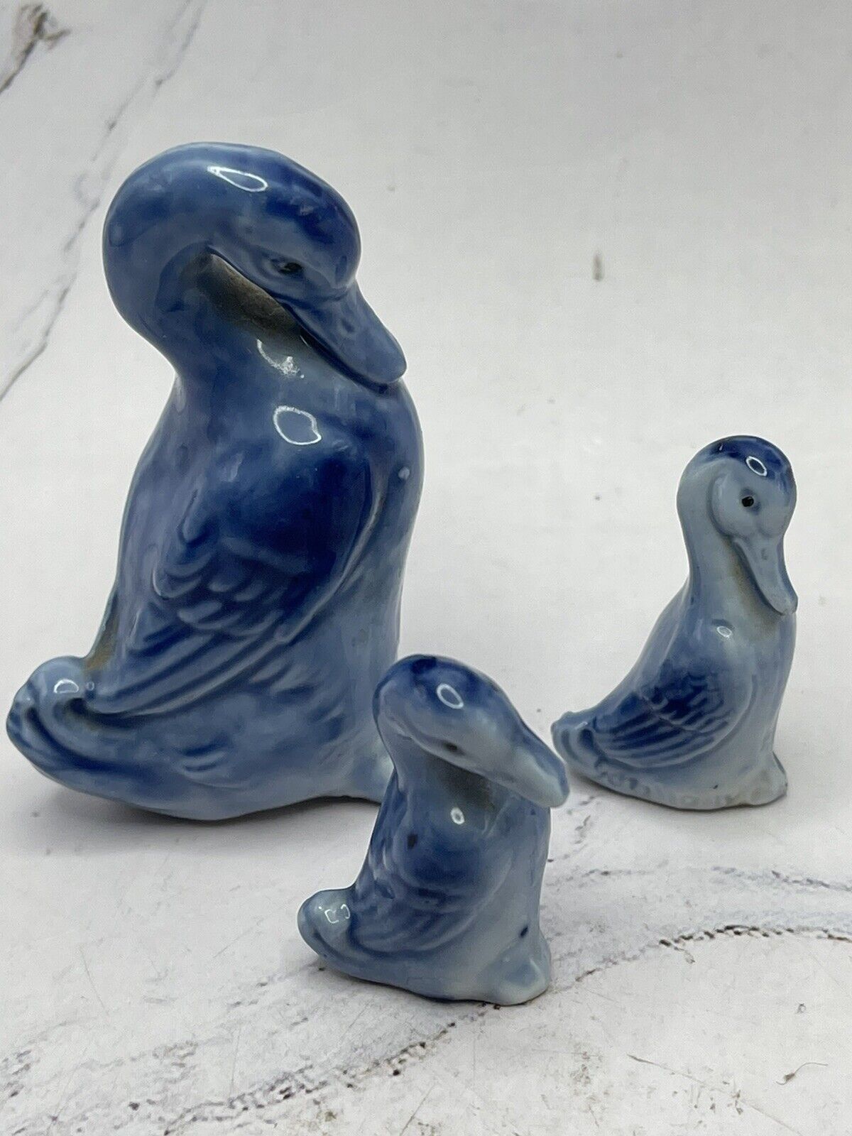 Vintage Set of 3 Miniature Blue Geese Figurines Made in Germany