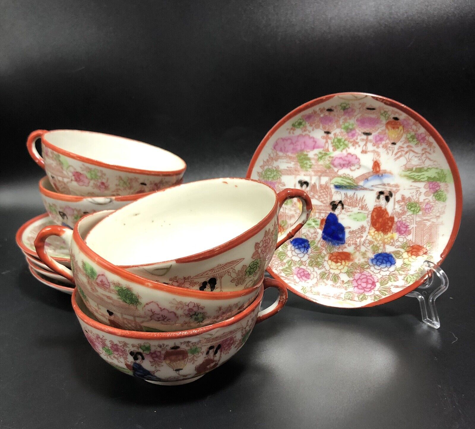 Lovely Set Of 5 Vintage Japanese Geisha Tea Cups