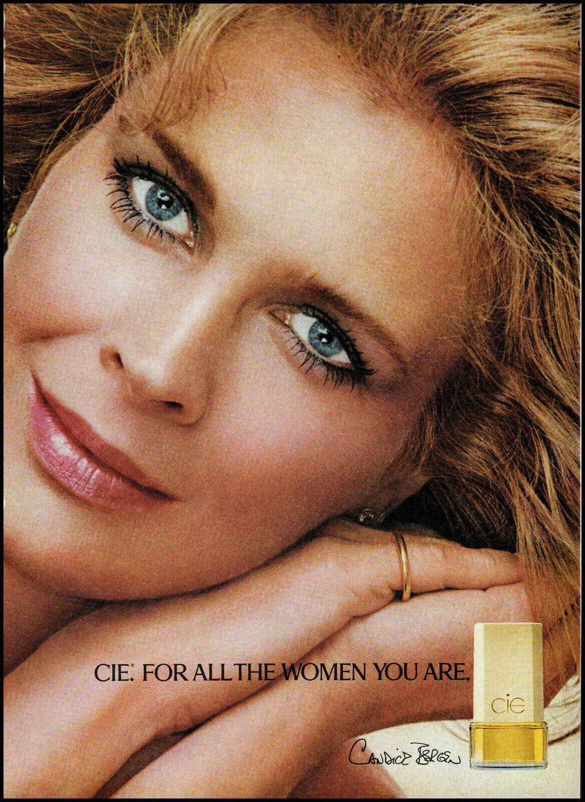 1981 Candice Bergen photo endorsing Cie perfume Shulton Co.  retro print ad S30