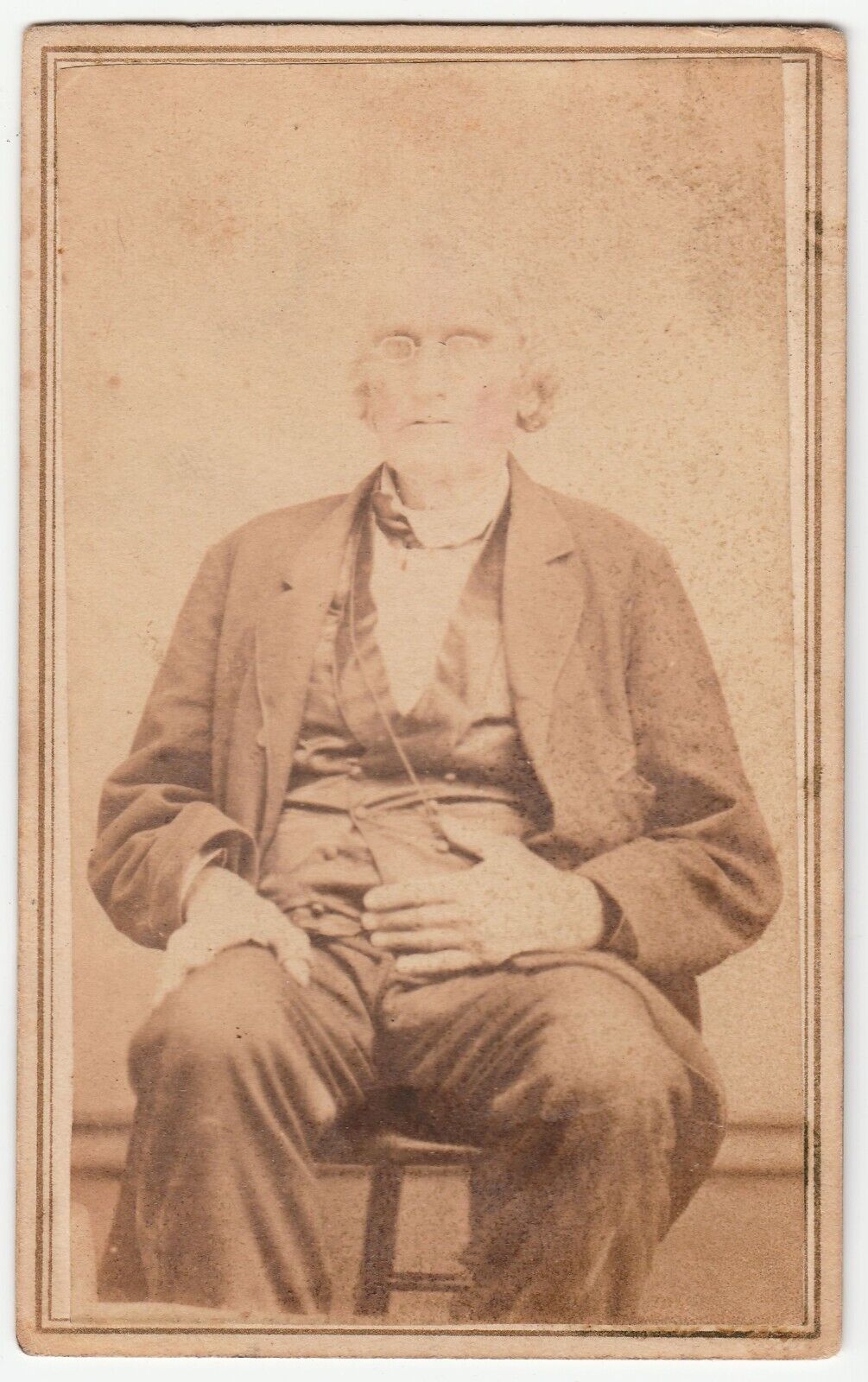 Original 1860's CDV Cabinet Card of Elderly Man in Spectacles with Revenue Stamp