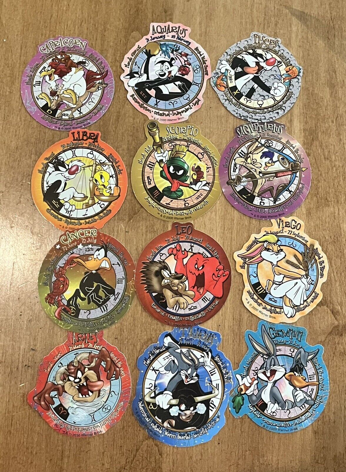 Vintage 2000 Looney Tunes Zodiac Vending Machine Stickers -All 12 Signs RARE Y2K