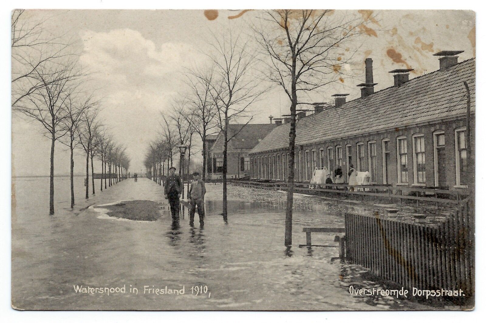 1910 flooded street, Friesland, The Netherlands postcard; Watersnood 