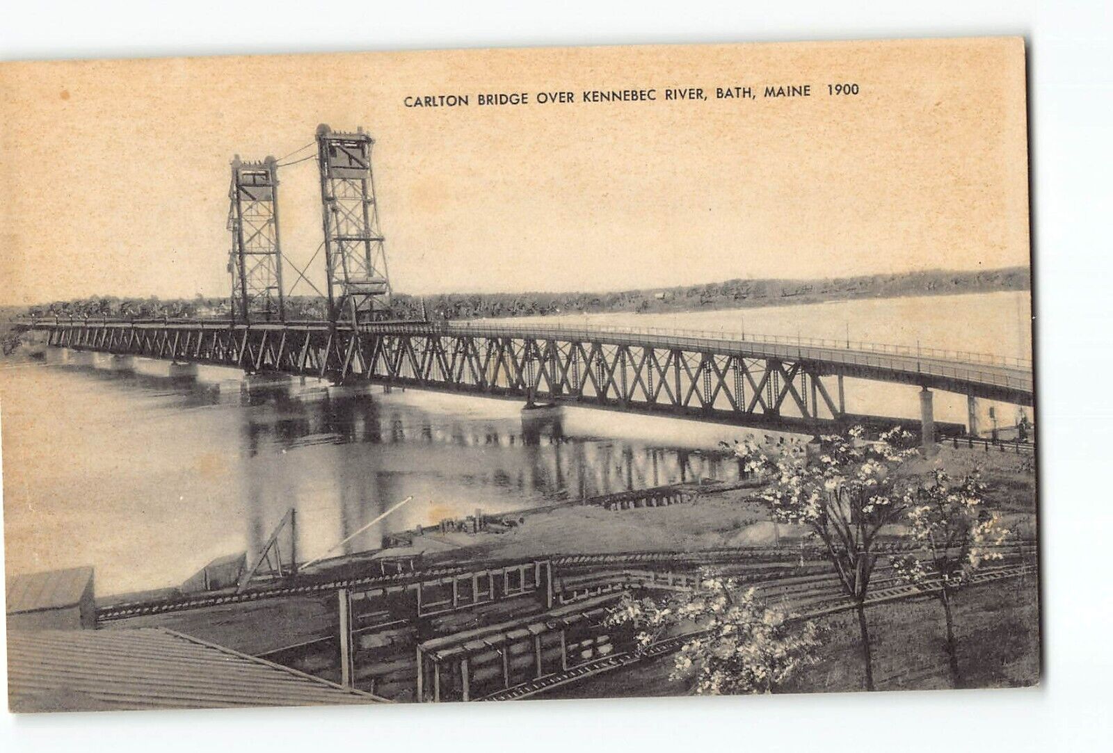 Old Vintage Postcard of CARLTON BRIDGE OVER KENNEBEC RIVER BATH MAINE