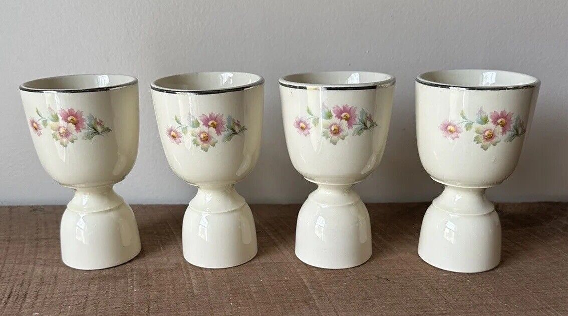 Vintage Homer Laughlin Virginia Rose Double Egg Cups Set Of Four JJ59 Rare