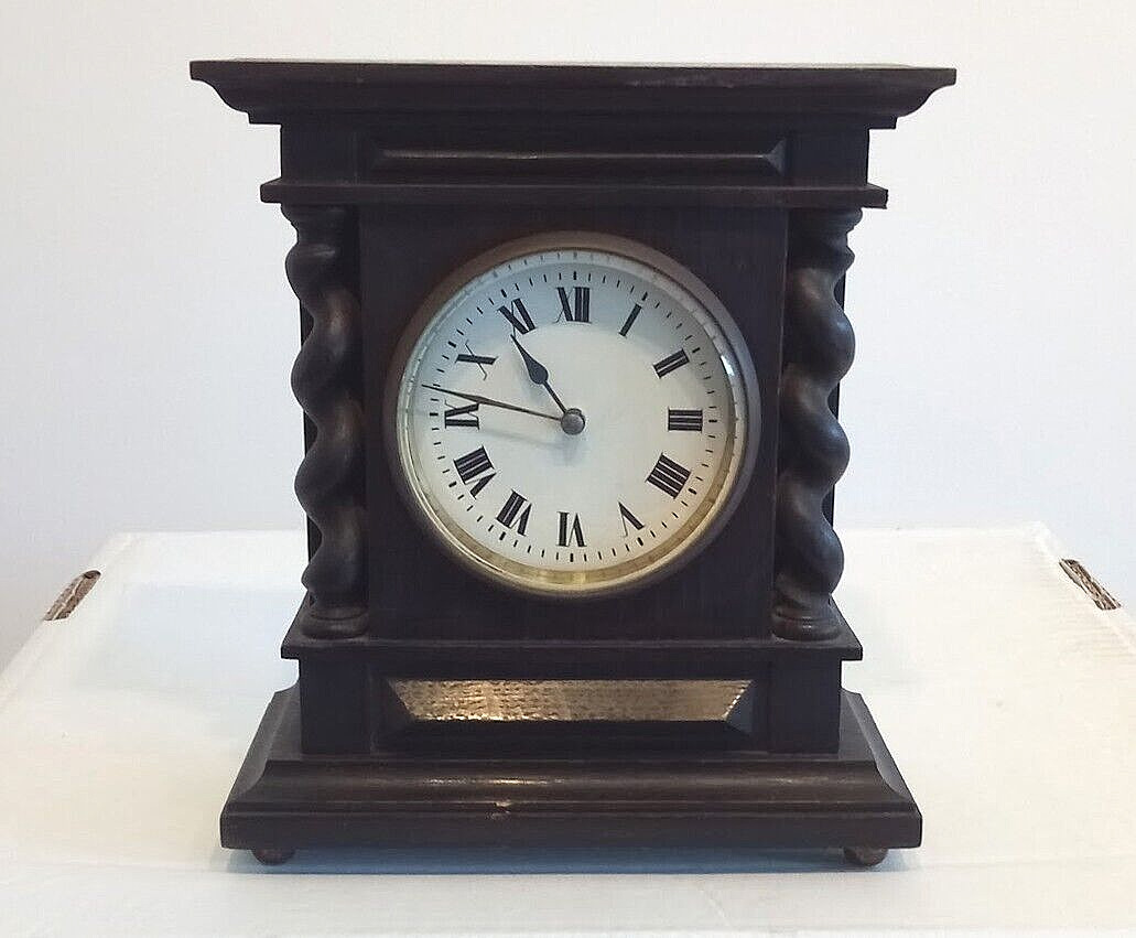 Antique Victorian Oak Mantel Clock Barleycorn Pillars  1930\'s - Spares or Repair